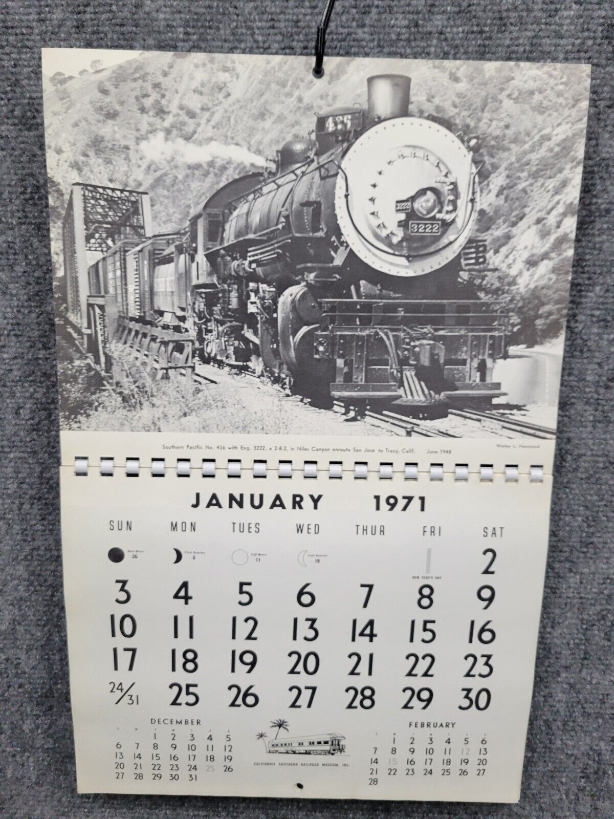 Vintage Railroad Calendar 1971 California Southern Railroad Museum