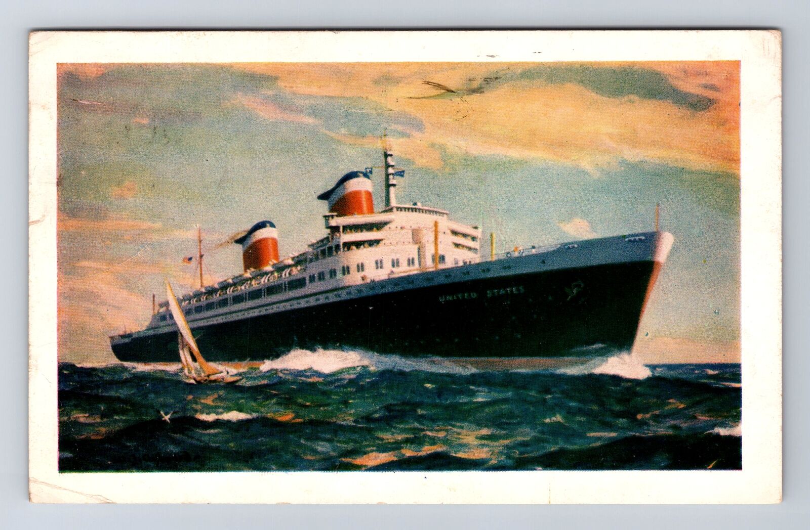 New SS United States, Ship, Transportation, Antique, Vintage c1953 Postcard
