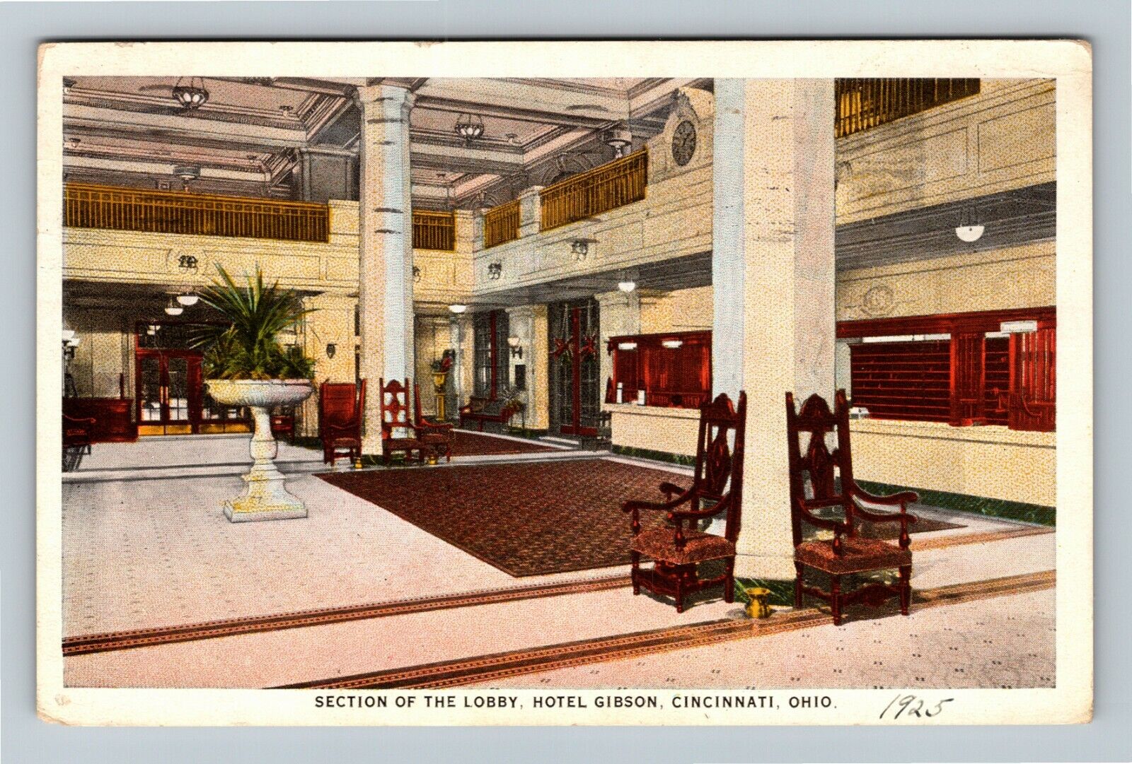 Cincinnati OH-Ohio, Hotel Gibson, Lobby & Front Desk, c1925 Vintage Postcard
