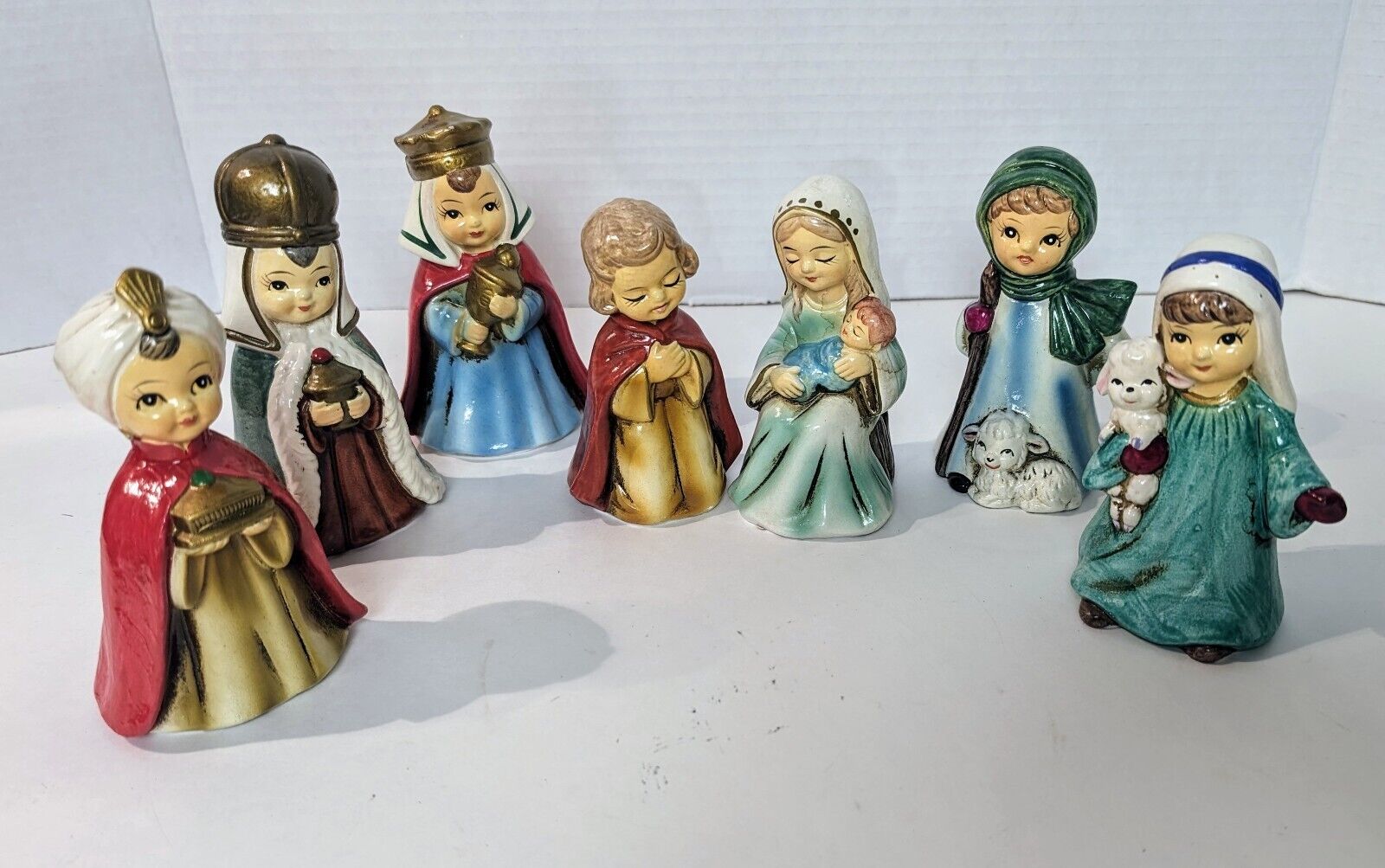 Vintage Chalkware Nativity Set Of 7 Handpainted Made In Korea Childlike  MCM