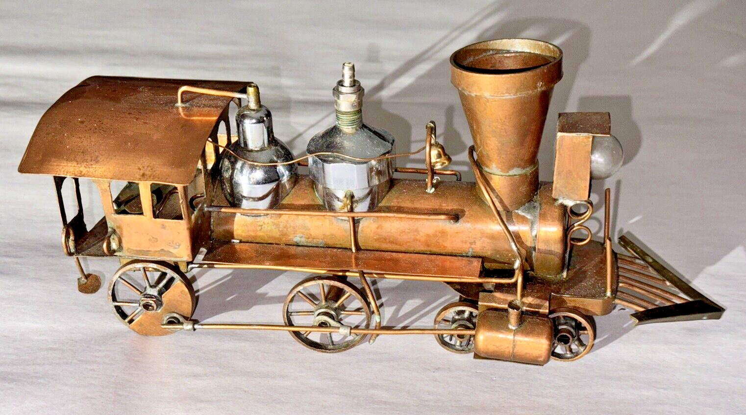 Vintage Handmade Copper Toy Train Engine Sculpture Artwork