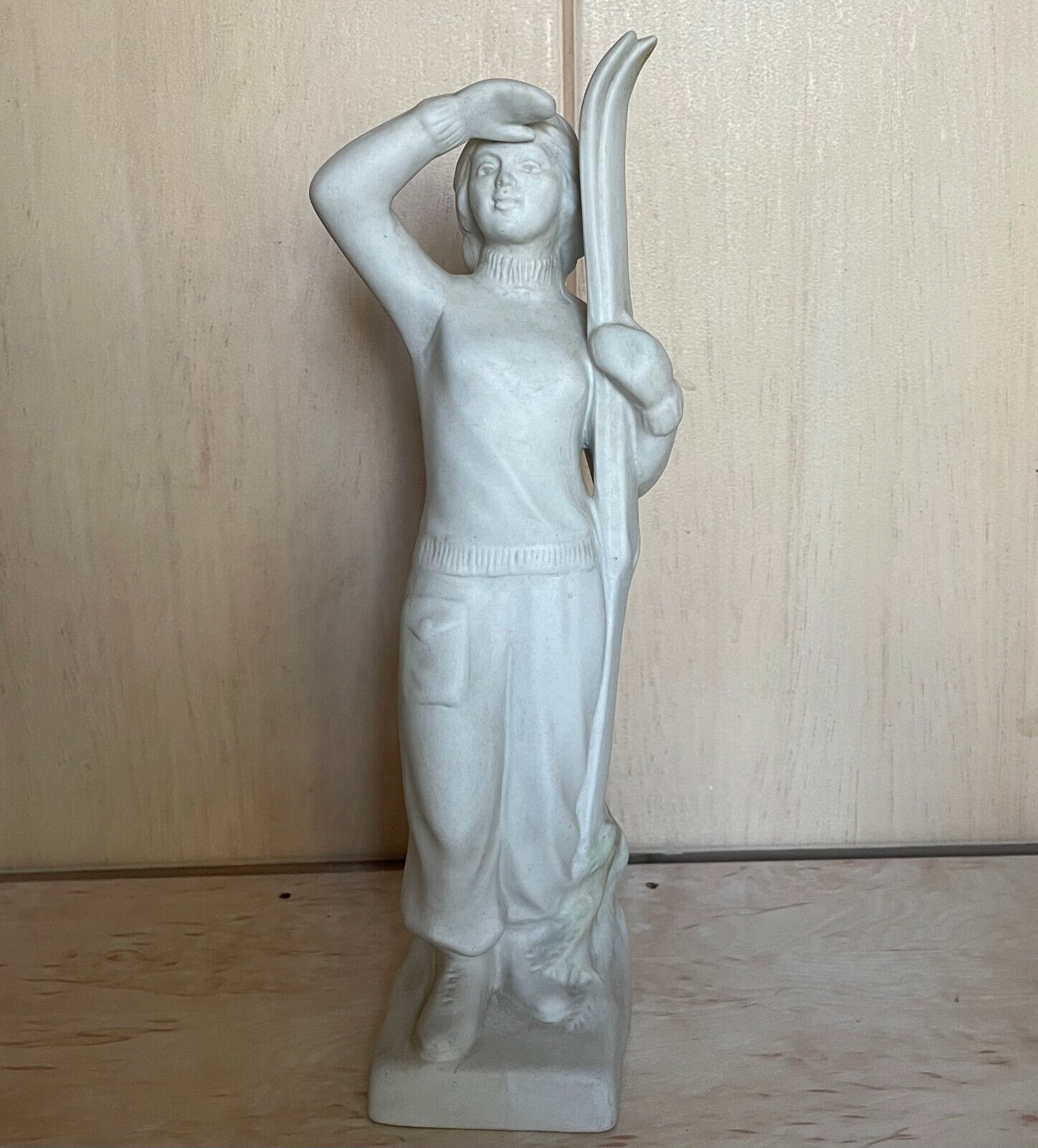 Figurine Skier sport girl with skis height 23.3 cm Baranovsky Porcelain Factory
