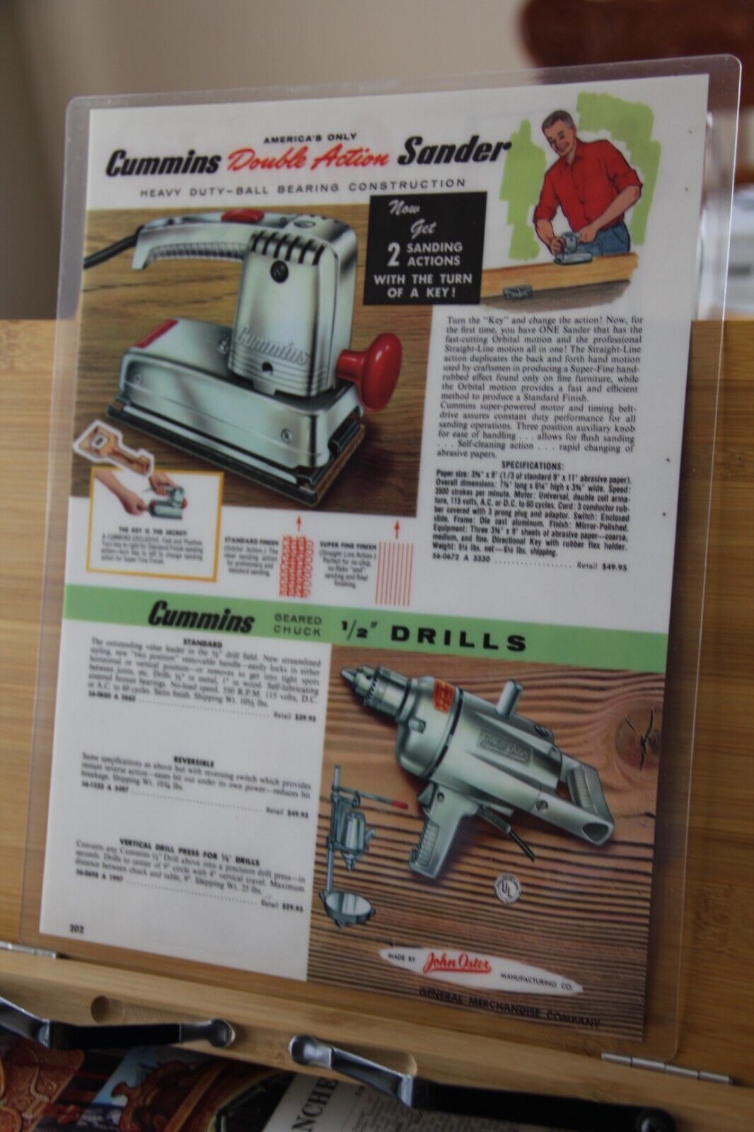 Cummins Maxaw Saw Drill sander   Laminated Ad Placemat Vintage 1950s