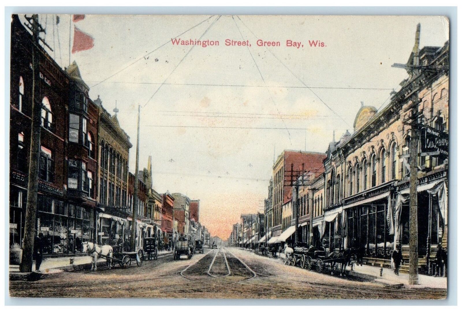 1907 Washington Street Dirt Road Horse Buggy Green Bay Wisconsin WI Postcard