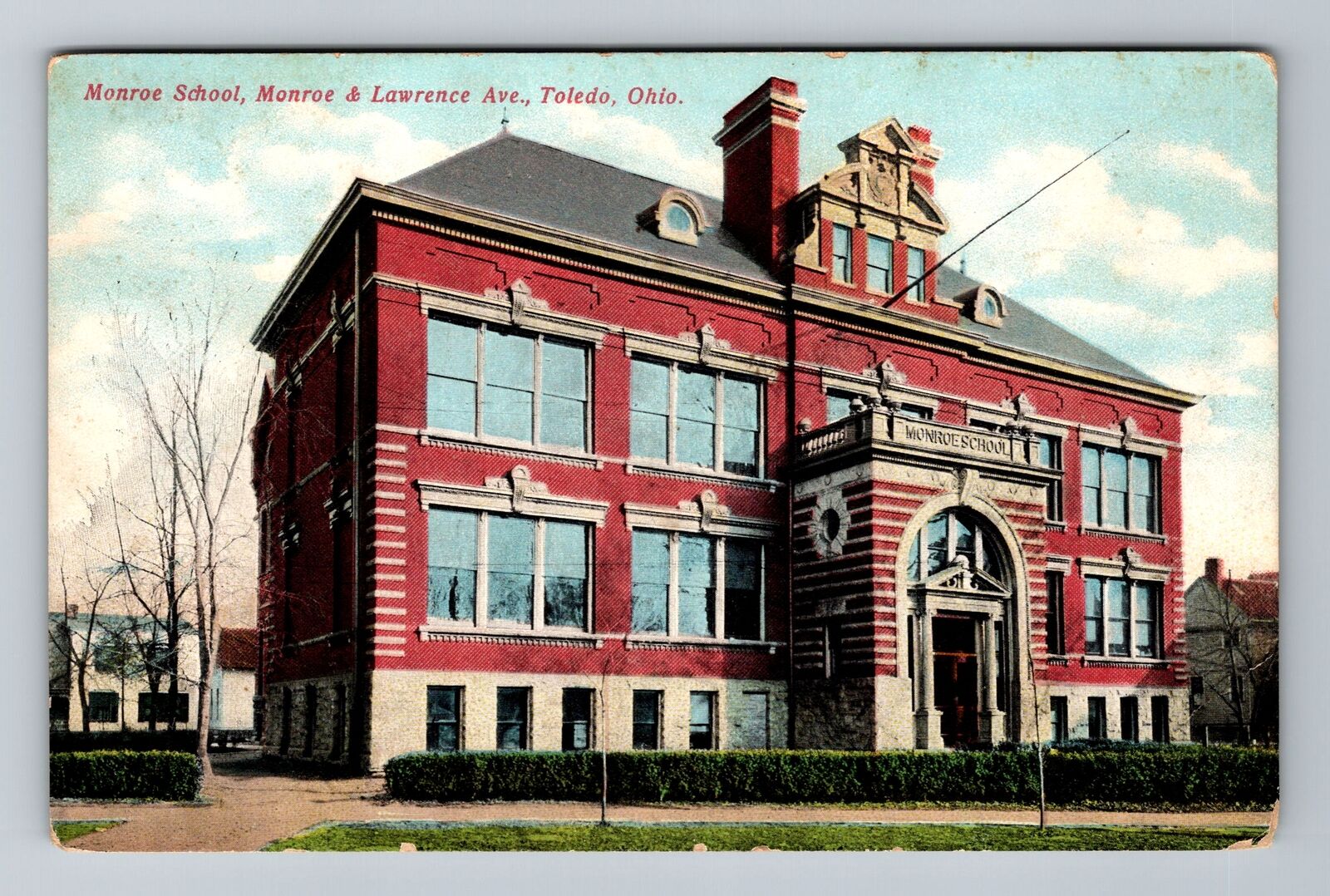 Toledo OH-Ohio, Monroe School, Antique Vintage Souvenir Postcard
