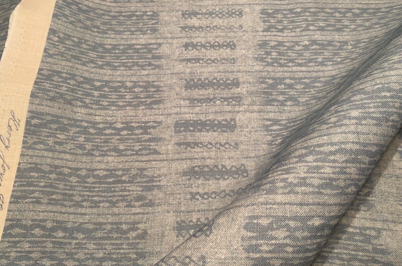 1 Yd KERRY JOYCE 1048 Kintu Mediterranean Hand Print 100% Linen Fabric (3 avail)