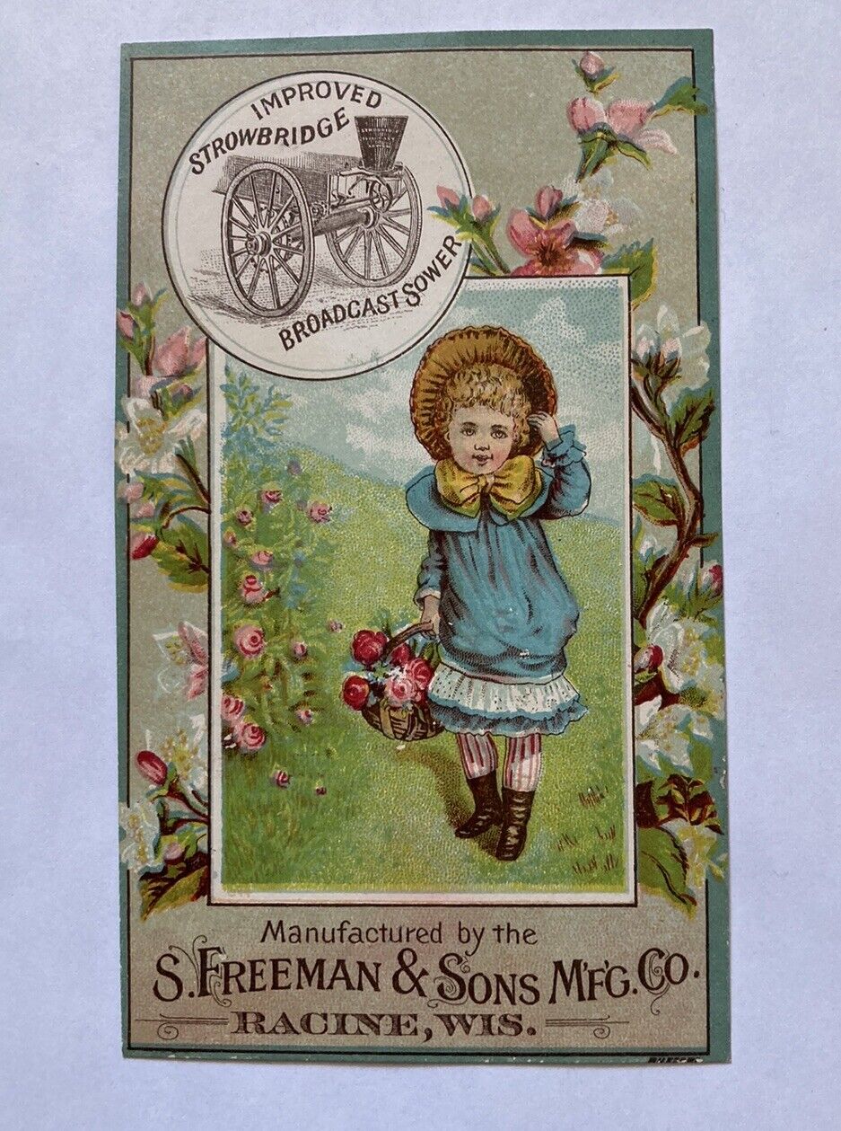 Freeman And Sons Strowbridge Broadcast Sower Victorian Trade Card Girl Flowers