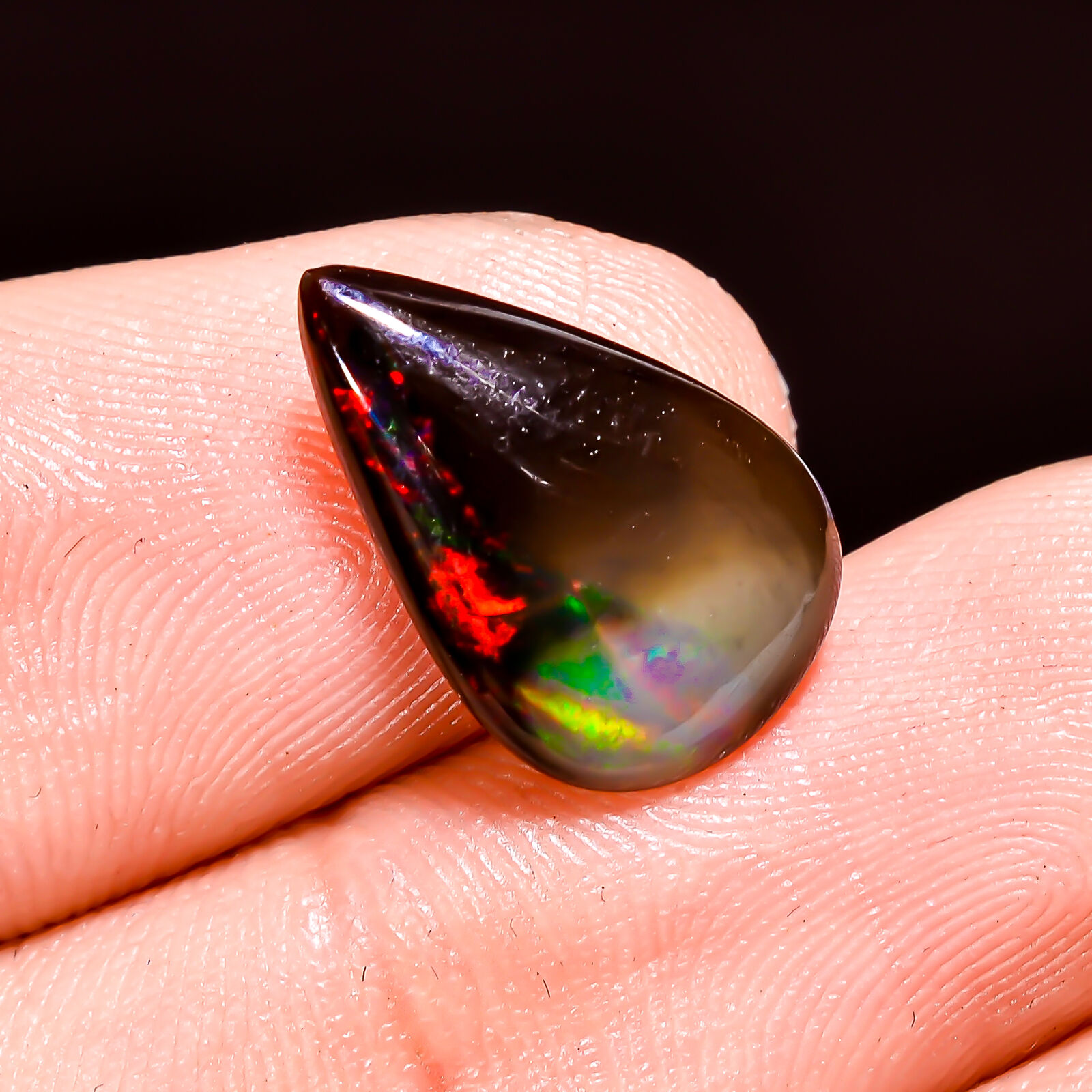 02.35Cts. Natural Welo Fire Black Ethiopian Opal Pear Cabochon Loose Gemstone