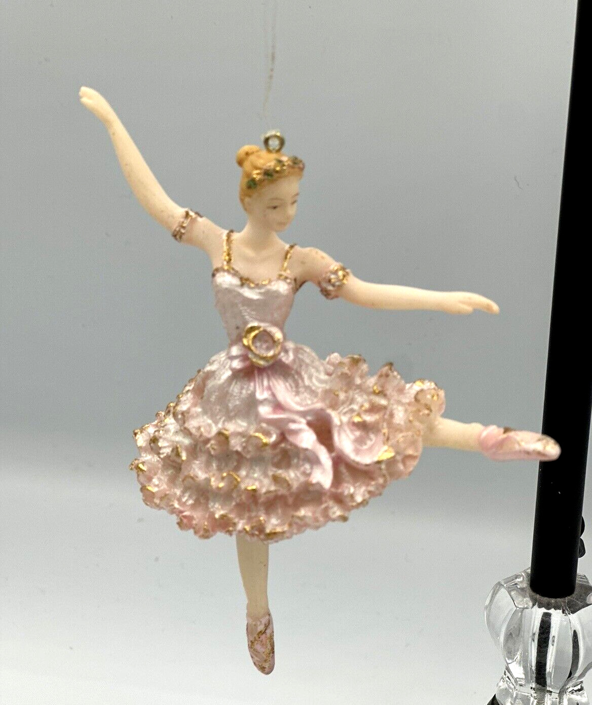 Vintage Christmas Ornament Ballerina Doll Dancer Blonde Pink Costume