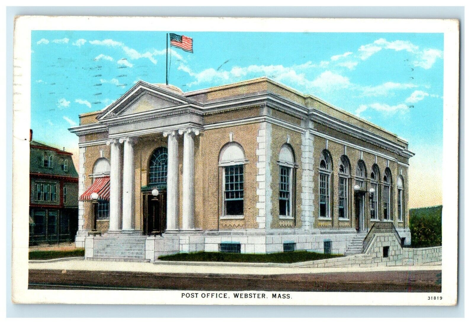 1932 Post Office View. Webster, Massachusetts MA Vintage Postcard