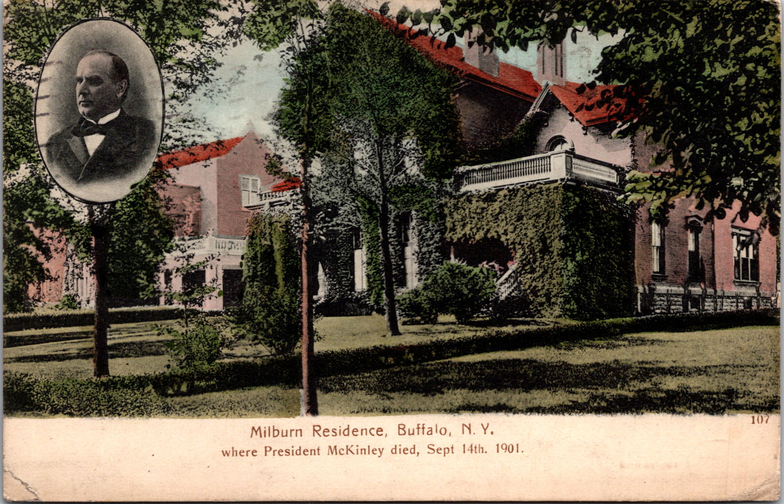 Vintage 1910 Milburn House, Where McKinley Died, Buffalo New York NY Postcard