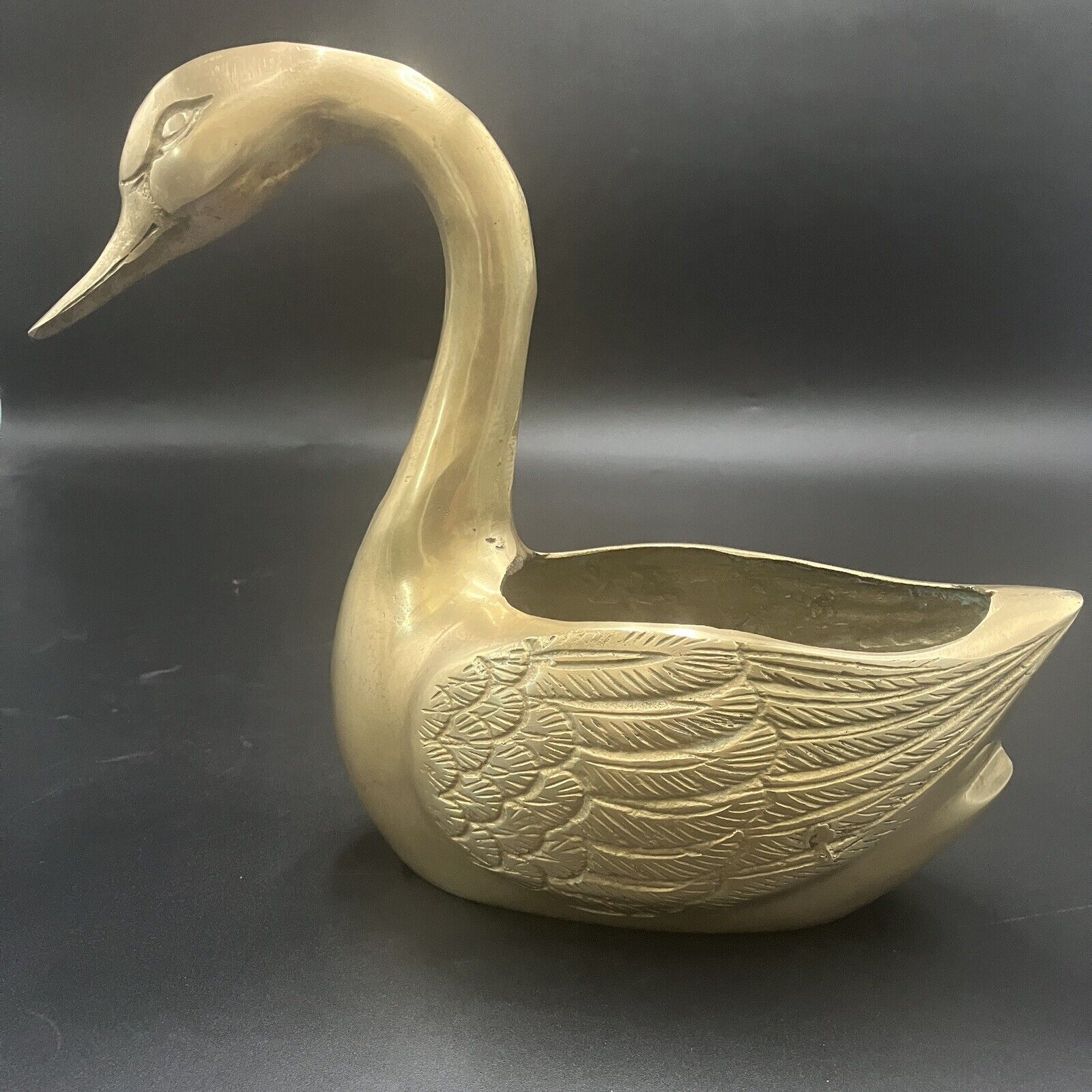 Mid Century Solid Brass Swan Duck Geese Planters MCM Hollywood Regency Korea