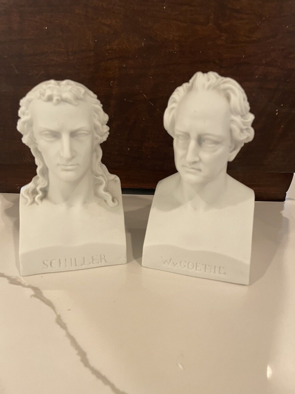 Early 20th Century Parian Bisque  Porcelain Busts of Schiller & Von Goethe