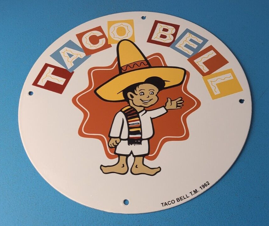 Vintage Taco Bell Sign - Porcelain Restaurant Fast Food Diner Gas Pump Sign
