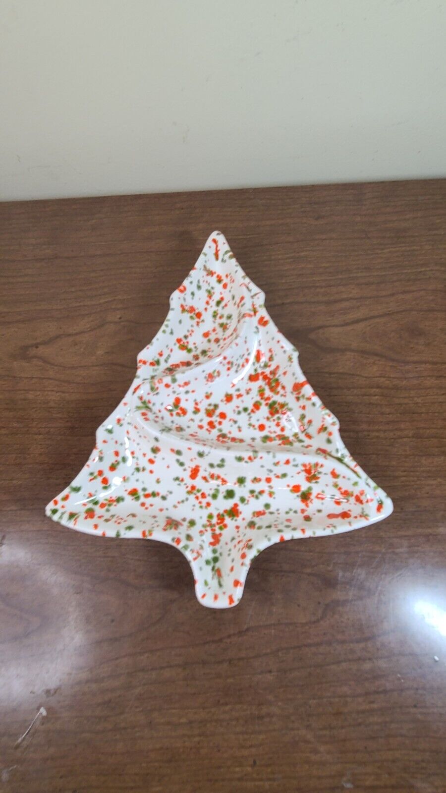 Vintage MCM Speckled Christmas Tree Nut Candy Dish
