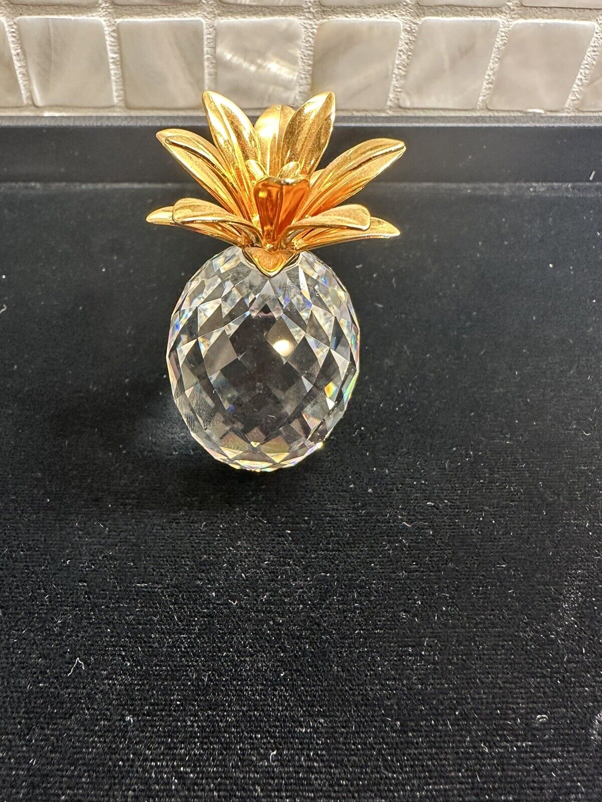 Vintage Swarovski Crystal Pineapple Gold Colored Leaf  A7507 NR 060 001