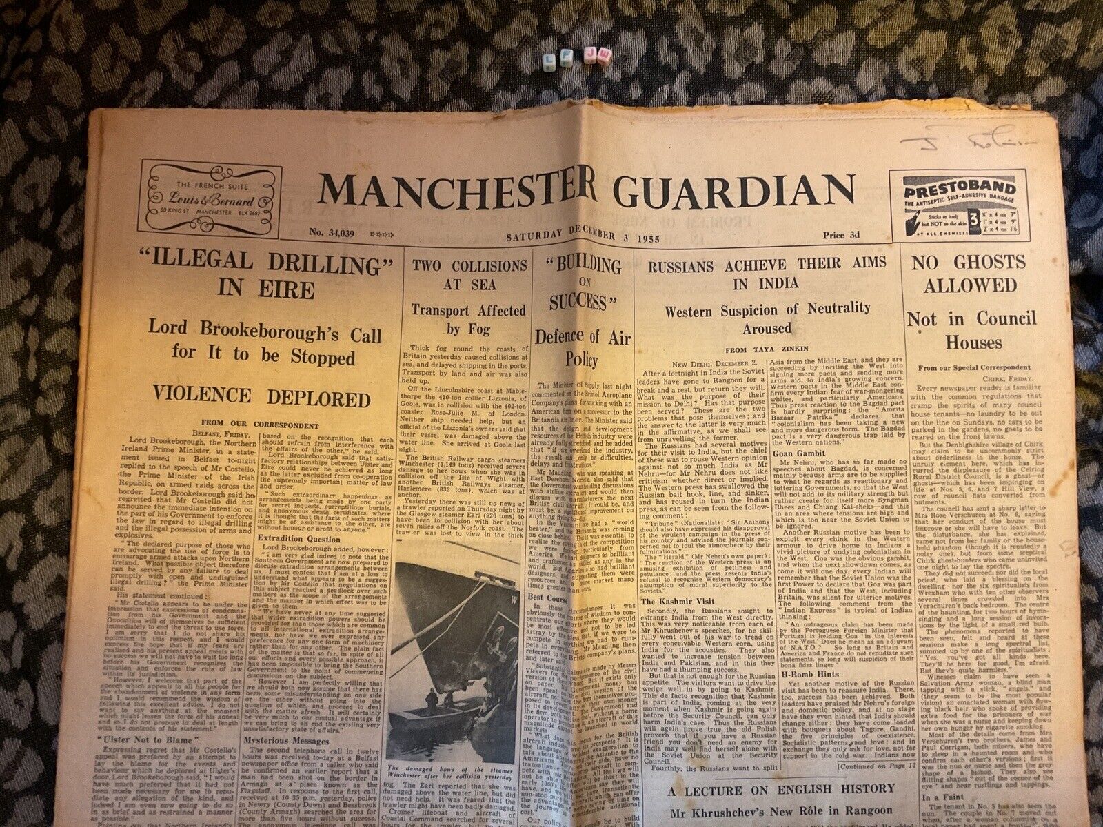 1955 Historical Newspaper , Northern Ireland Troubles Etc , Manchester Guardian