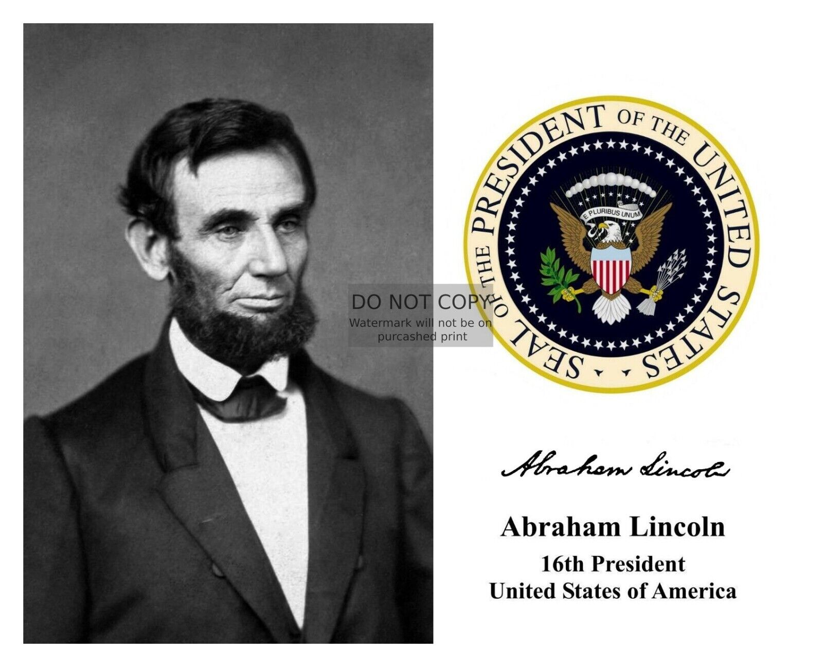 PRESIDENT ABRAHAM LINCOLN PRESIDENTIAL SEAL AUTOGRAPHED 8X10 PHOTOGRAPH
