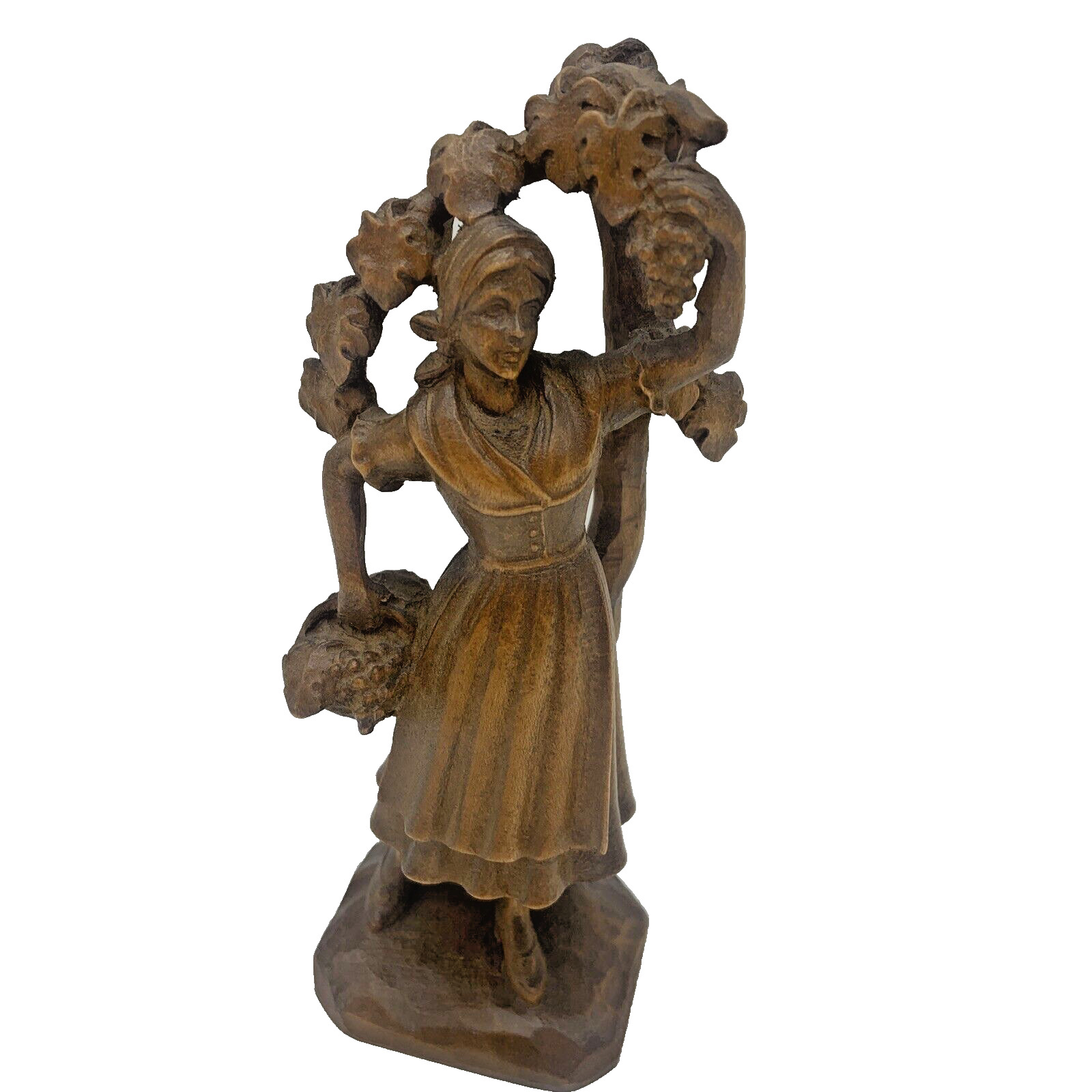 Ernst Huber Wood Carving Woman Harvesting Grapes Vintage Bavarian Figure Rare