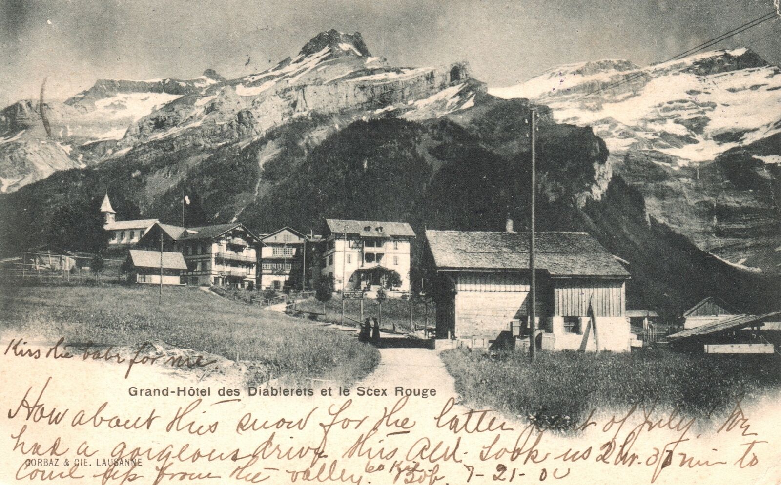 Vintage Postcard Grand Hotel Et Le Scex Rouge Les Diablerets, Switzerland