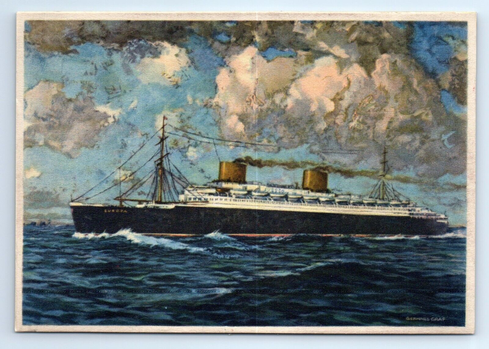 SS Europa Norddeutscher Lloyd Bremen Ocean Liner Postcard c.1940