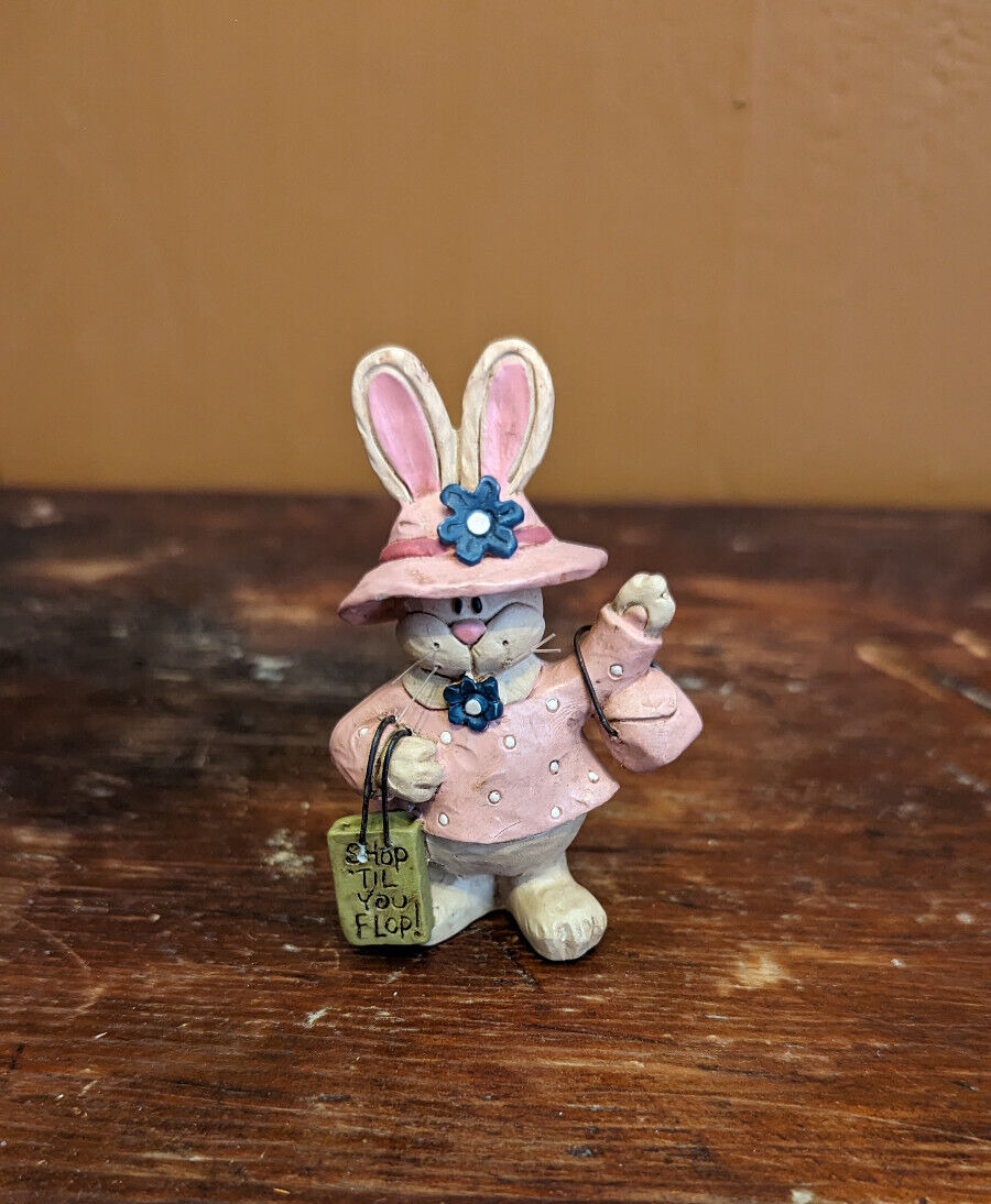 Suzi Skoglund Blossom Bucket Resin Spring Shopping Bunny Rabbit Figurine EUC