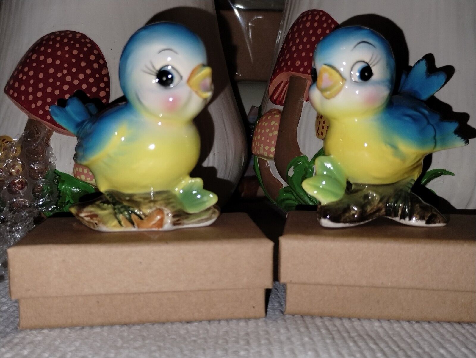 Vintage Norcrest Anthropomorphic Bluebird on a Branch Salt and Pepper Shakers
