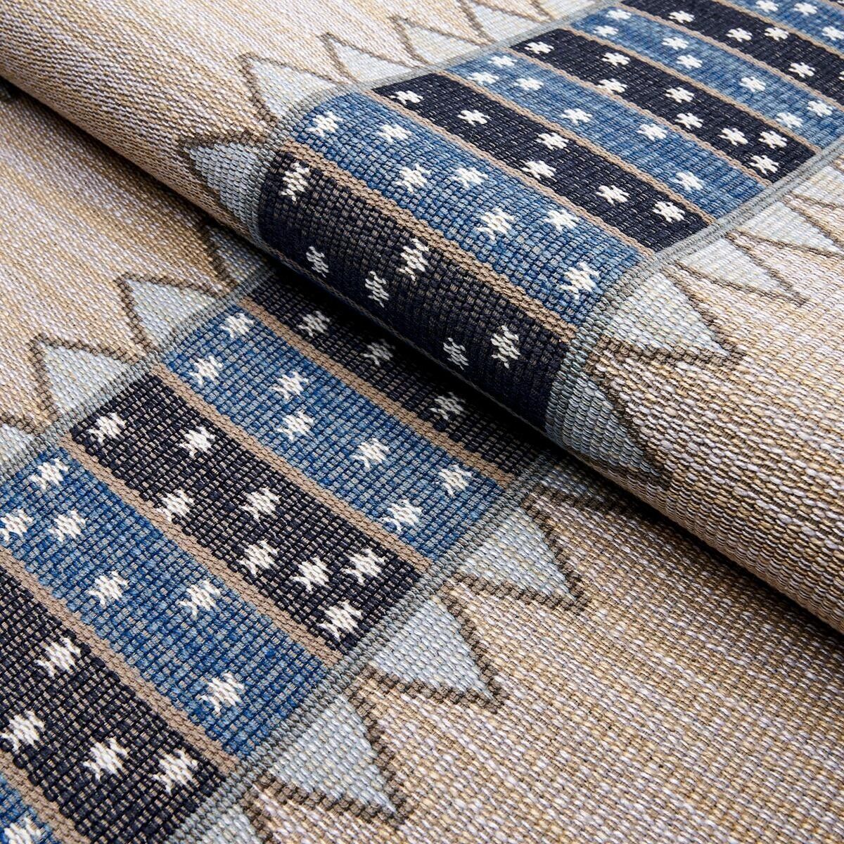 Schumacher Geometric Tapestry Fabric- Noor Kilim Stripe Indigo REMNANT 42