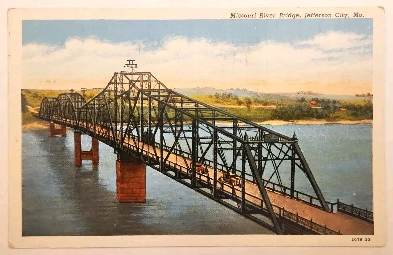 1930'S. MISSOURI RIVER BRIDGE. JEFFERSON CITY, MO. POSTCARD. RC12