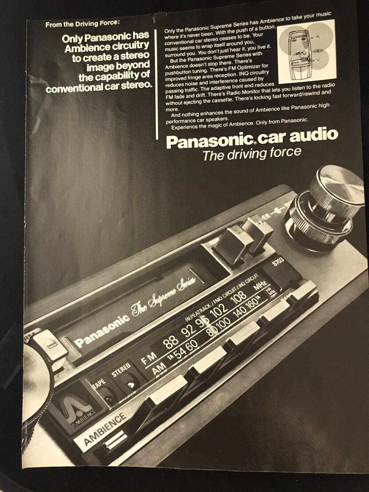 1982 Panasonic Car Stereo Supreme Series vintage print ad 1982 Cassette Player