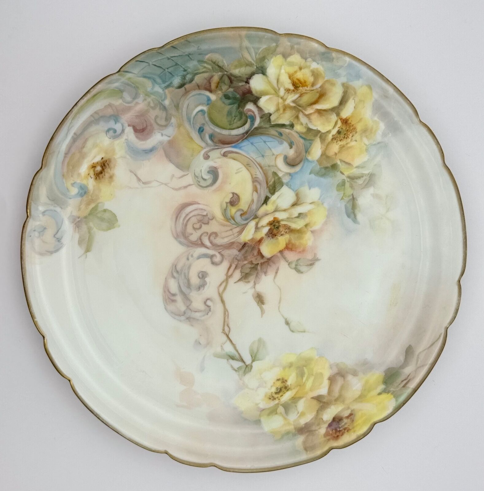 Antique Jean Pouyat Limoges France Hand-Painted Plate with Yellow Floral Design