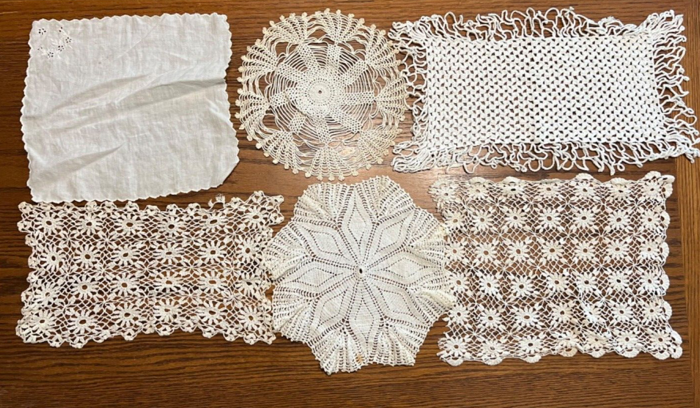 Lot of 6 Vintage Hand Crocheted Doilies Mats Lace Mixed Wedding Cottage Core