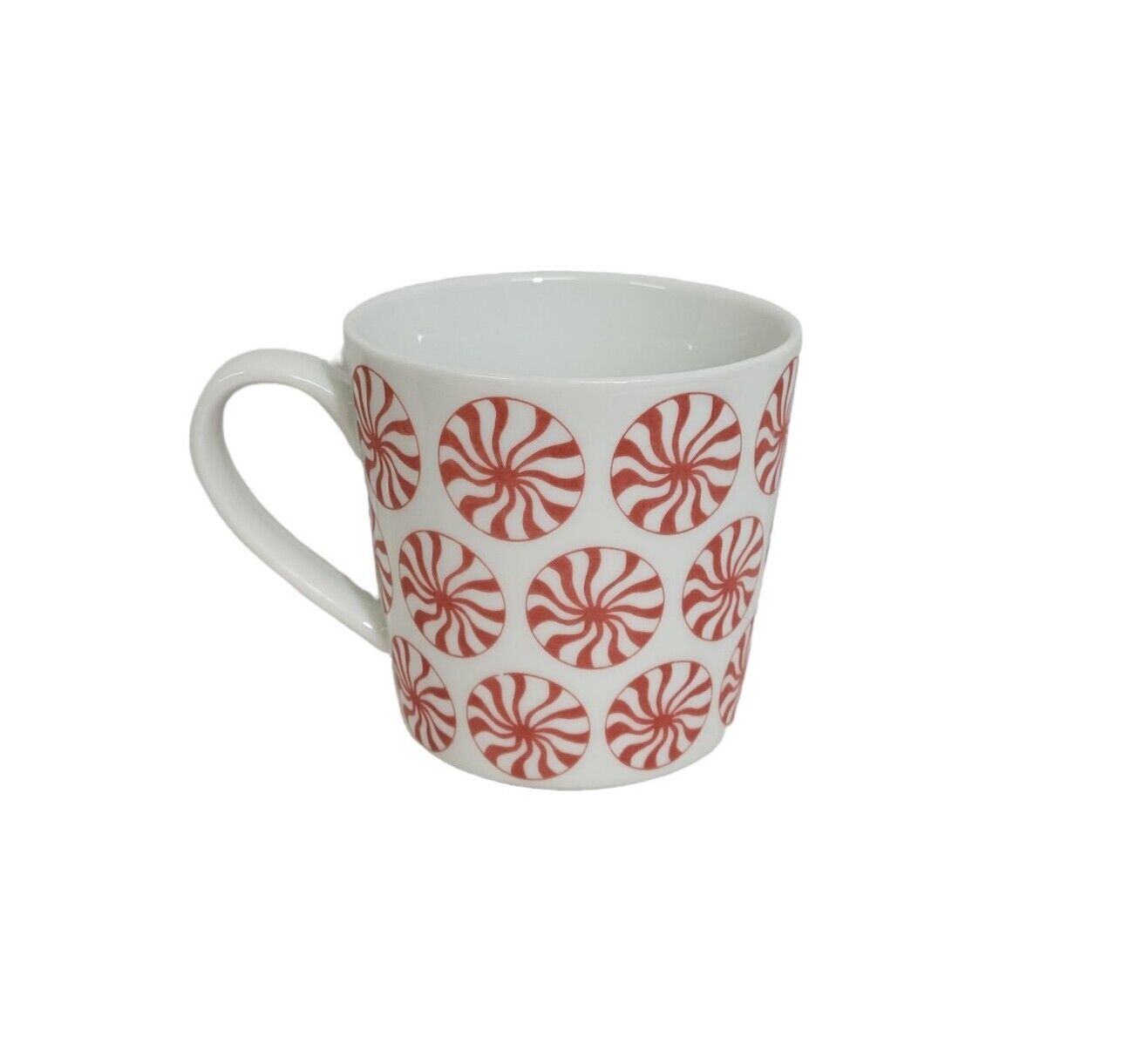 Crate & Barrel Red & White Peppermint Candy Ceramic 16 oz Coffee Tea Mug Cup