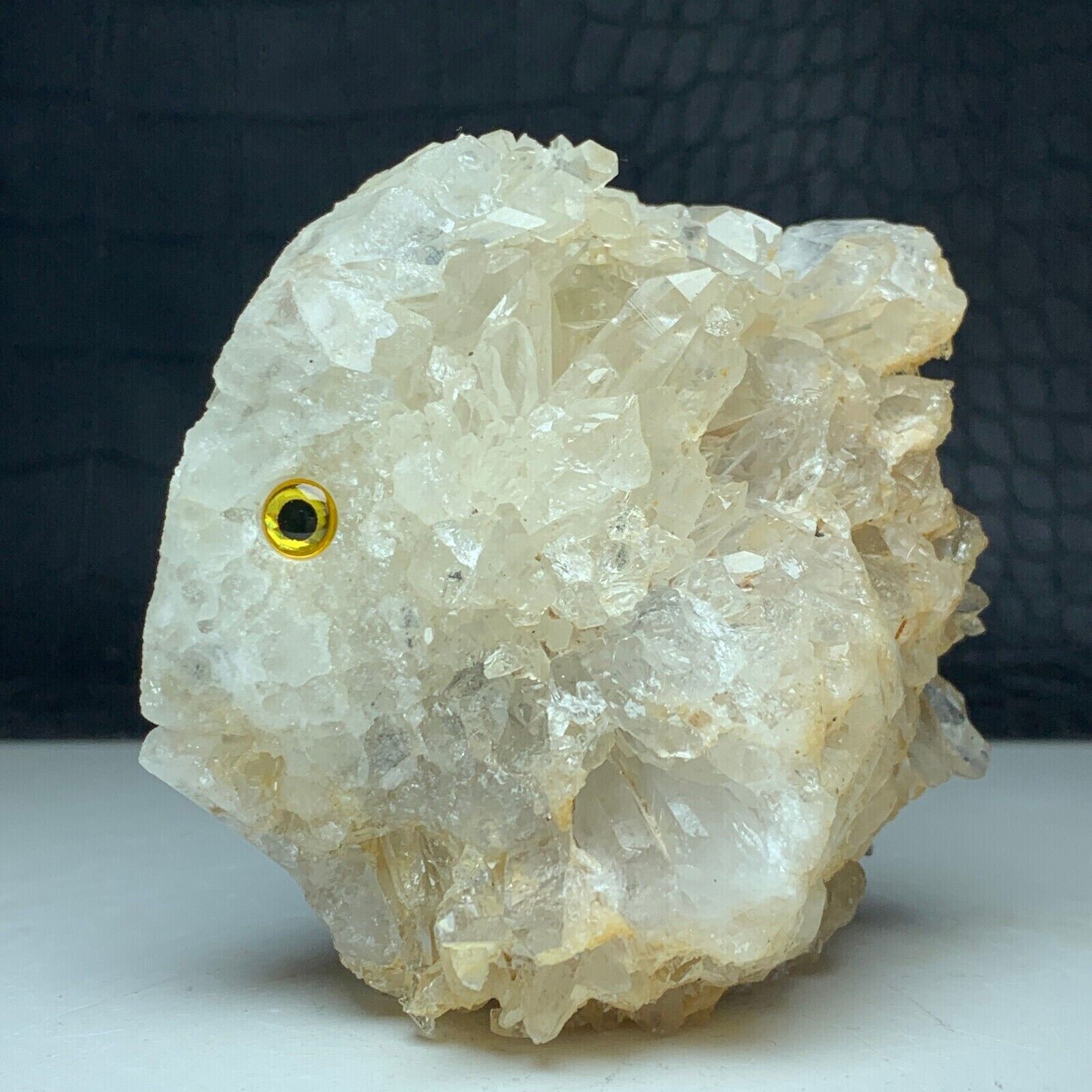 260g Natural Crystal Cluster Quartz, Specimen Stone, Hand-Carved FISH.