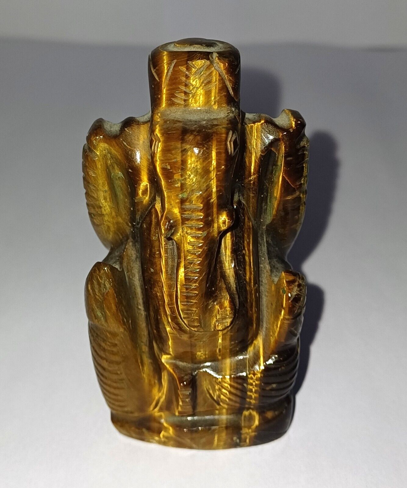 Natural Old Tiger Eye Gemstone Lord Ganesha Idol 118 GRAMS 3*1.5 INCHES AT17