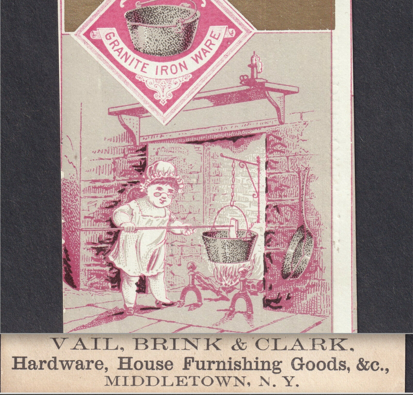 Middletown NY Vail Brink & Clark Hardware Store Iron Kitchen Graniteware Ad Card