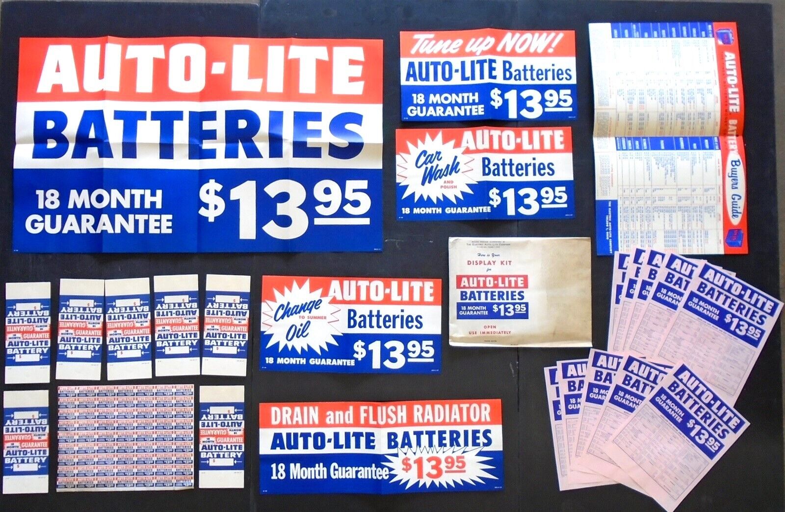 Original 1957 - AUTO-LITE Battery POINT OF SALE Posters ADVERTISING SIGN Display