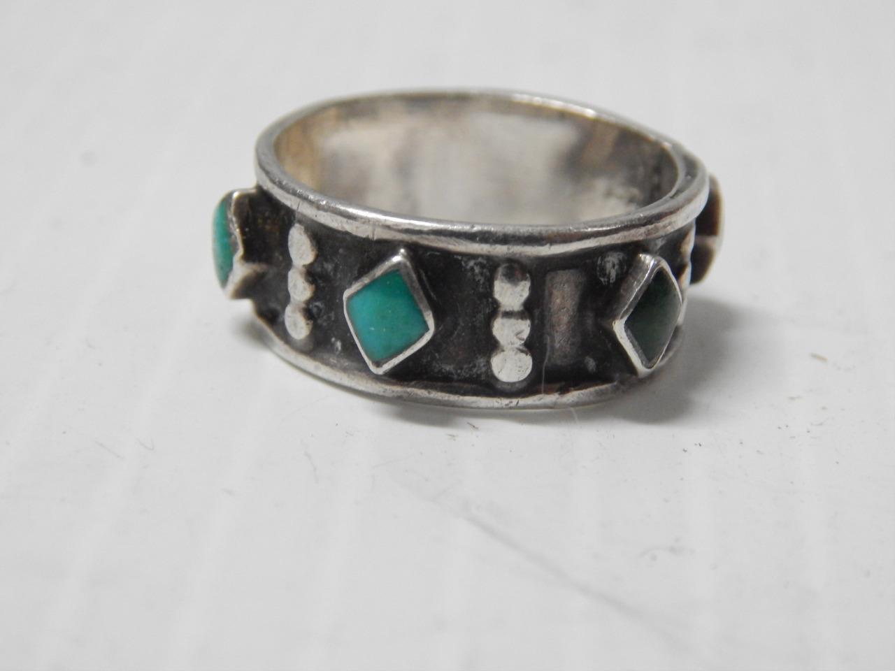 VINTAGE NAVAJO STERLING SILVER TURQUOISE BAND STYLE RING sz: 8 1/4