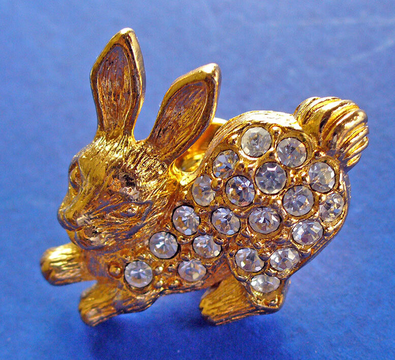 Avon PIN Easter BUNNY RHINESTONE Cottontail 1992 Holiday TAC Brooch