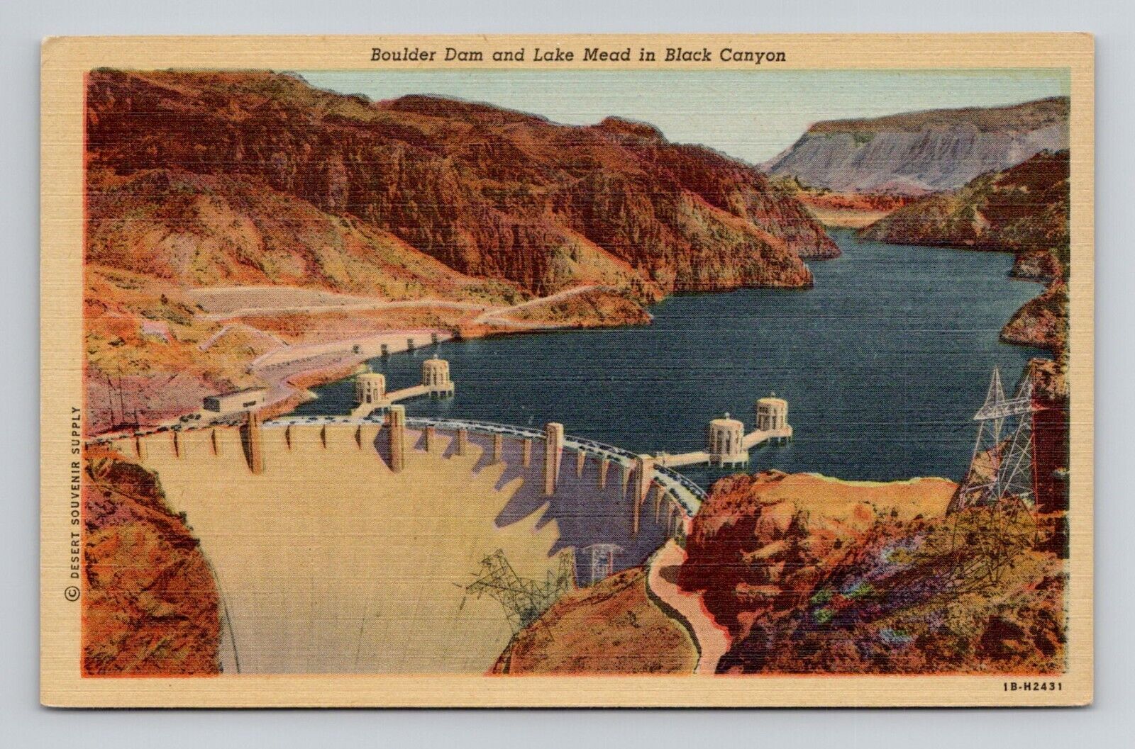 Postcard Boulder Hoover Dam & Lake Mead Nevada, Vintage Linen M8