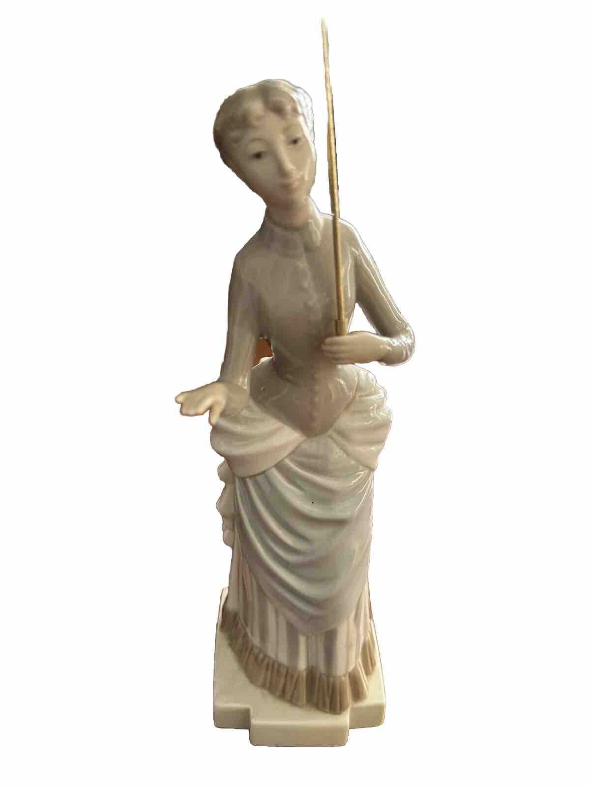 Rare Retired Nao Lladro Figurine 13” With Parosol Stick Lady With Umbrella