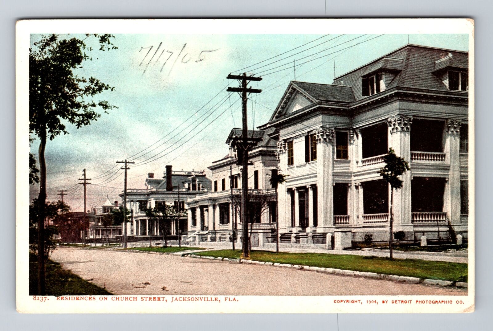 Jacksonville FL-Florida, Residential District, Church Street, Vintage Postcard