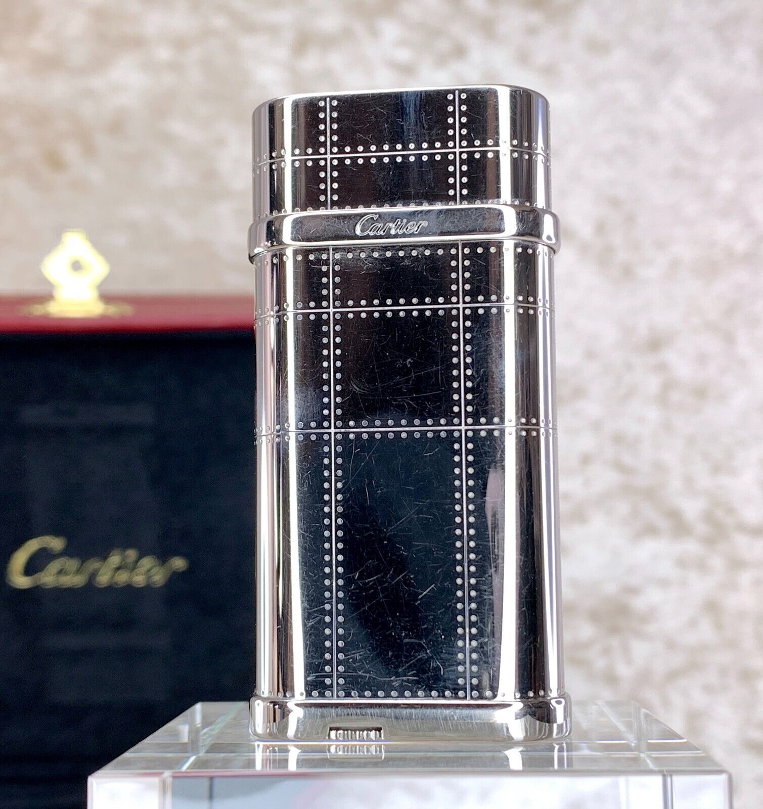 Cartier Gas Lighter Rivet Motif Palladium Finish with Case