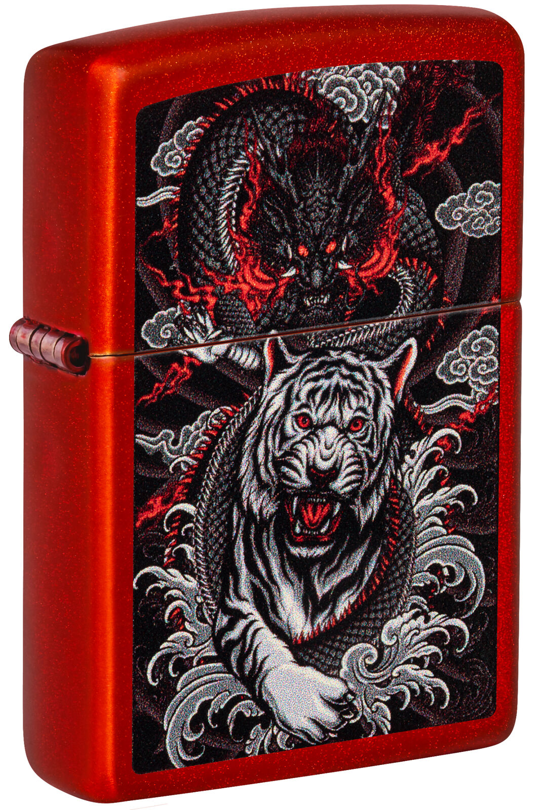 Zippo Dragon Tiger Design Metallic Red Windproof Lighter, 48933