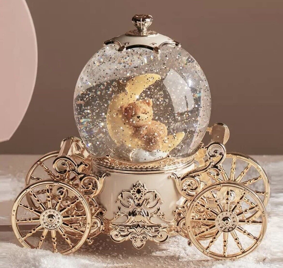 Snow Globe Dream Snowflake Crystal Ball Music Box Light “Little Bear Moon”