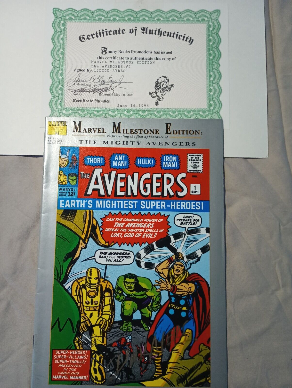 Marvel Milestone Edition: The Avengers #1 (NM-) Marvel 1993 signed Dick Ayers