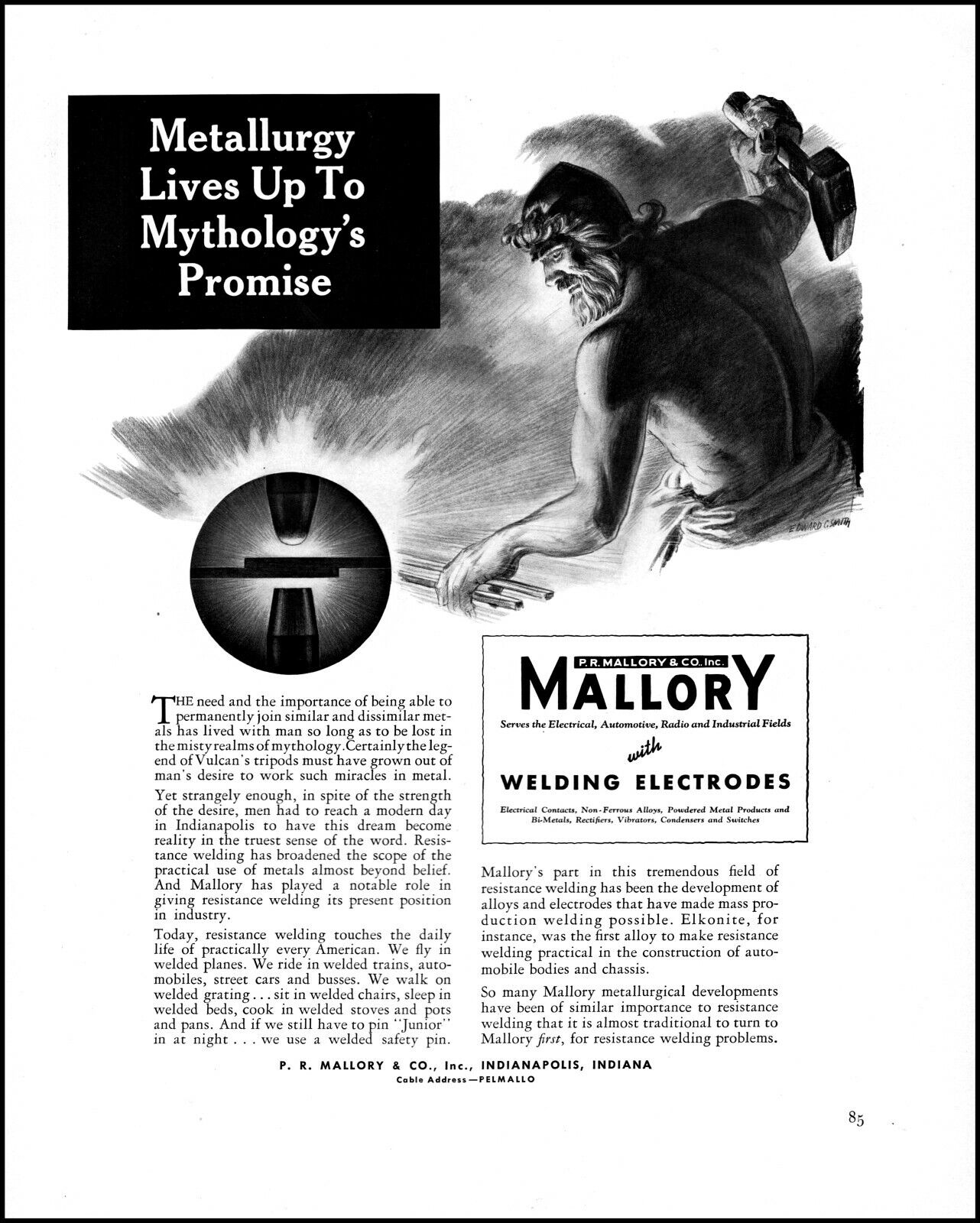 1941 Legend of Vulcan Mallory & Co metallurgy Indiana vintage art print ad L33
