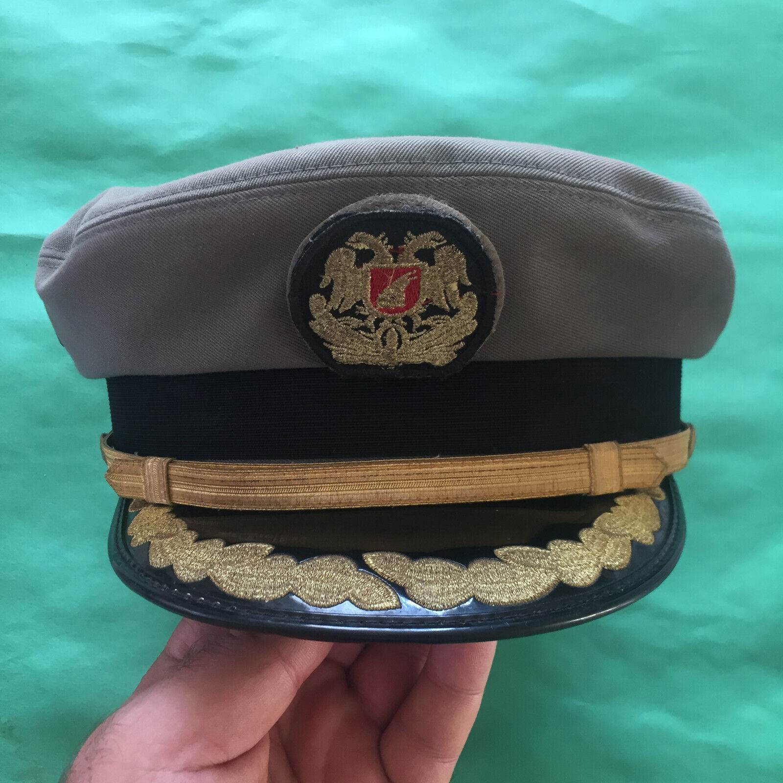 ALBANIAN MAN MILITARY OFICER HAT CAP GOLD-USHTRIA SHQIPTARE-MODERN CAP Used