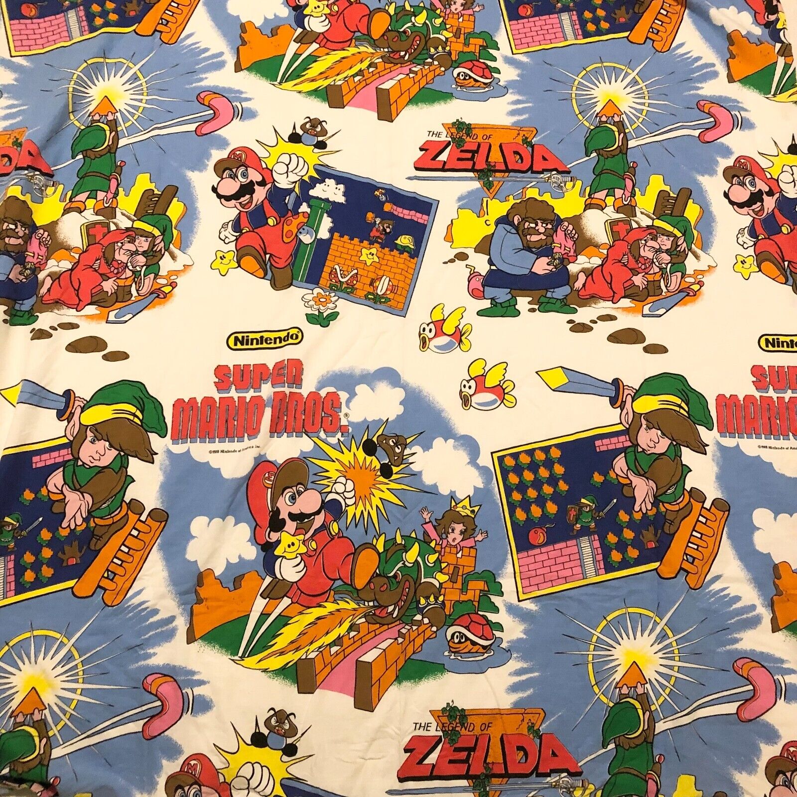 Vtg 1988 Nintendo Super Mario Legend Of Zelda Twin Flat Sheet 88 x 61