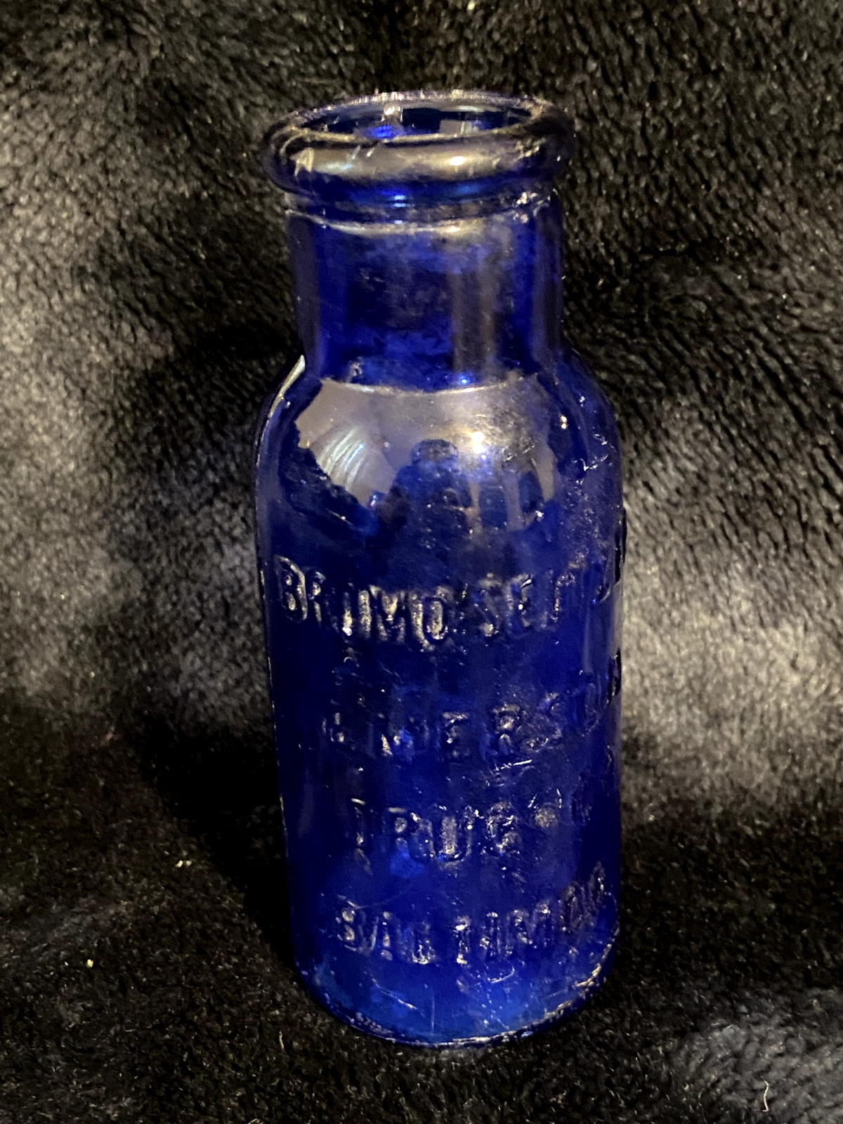 Vintage Emerson Drug Co Bromo Seltzer Cobalt Blue Glass Bottle, 4.25'' Tall